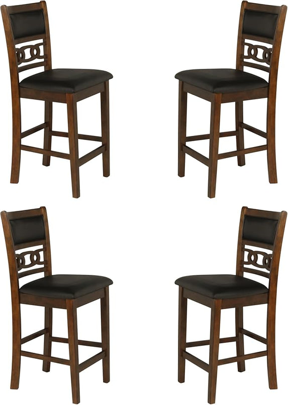 New Classic Furniture Gia Counter Dining Chair (Set of Four), Black PU Upholstered Seat & Back Rest, Brown - LeafyLoom