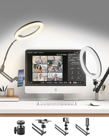 Zoom Lighting for Computer Video Conference, 10 Inch Ring Light with Stand for Video Recording, Working, Learning, Zoom Call, Webcam Laptop Light with Phone Holder for Podcast Live Streaming - LeafyLoom