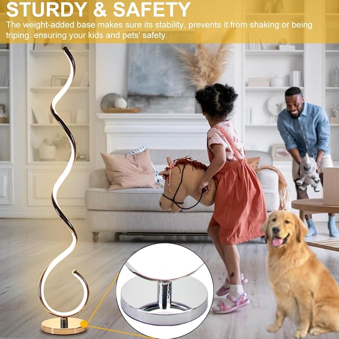 Modern Floor Lamps for Living Room, 40W Dimmable LED Spiral Floor Lamp with Remote, Adjustable Colors & Brightness Standing Lamp Reading Lamp Corner Floor Lamp for Bedroom, Office - Silver - LeafyLoom