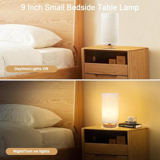Table Lamp for Bedroom - Small Beside Touch Lamps for Night Stands Home Office - Minimalist Design Warm Light Boho Lamp - Fits in Kids,Living,Nursey Room,College Dorm - Awesome Gift Choice - Set of 2 - LeafyLoom