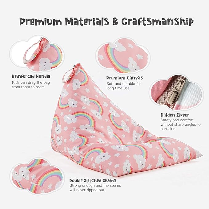 Nobildonna Stuffed Animal Storage Bean Bag for Kids (No Filler), Extra Large 250L Bean Bag Chair Cover Only, Washable Beanbag Without Filling Soft Premium Canvas Stuffable Bean Bag Cover (Baby Pink) - LeafyLoom