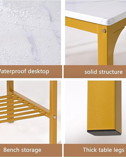SogesHome 4 Piece Kitchen Dining Table Set for 4, Kitchen Table Bench Chairs Setfor 4, Space-Saving Table Set for Restaurant, Coffee Shop, Golden - LeafyLoom