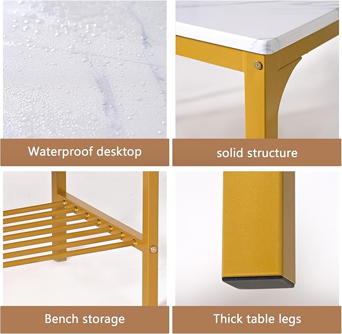SogesHome 4 Piece Kitchen Dining Table Set for 4, Kitchen Table Bench Chairs Setfor 4, Space-Saving Table Set for Restaurant, Coffee Shop, Golden - LeafyLoom
