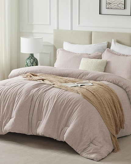 CozyLux King Size Comforter Set - 3 Pieces Warm Taupe Soft Luxury Cationic Dyeing Tan Bedding Comforter for All Season, Breathable Lightweight Fluffy Boho Bed Sets with 1 Comforter and 2 Pillow Shams - LeafyLoom