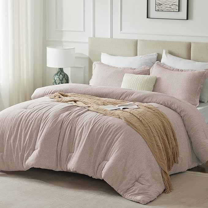 CozyLux King Size Comforter Set - 3 Pieces Warm Taupe Soft Luxury Cationic Dyeing Tan Bedding Comforter for All Season, Breathable Lightweight Fluffy Boho Bed Sets with 1 Comforter and 2 Pillow Shams - LeafyLoom