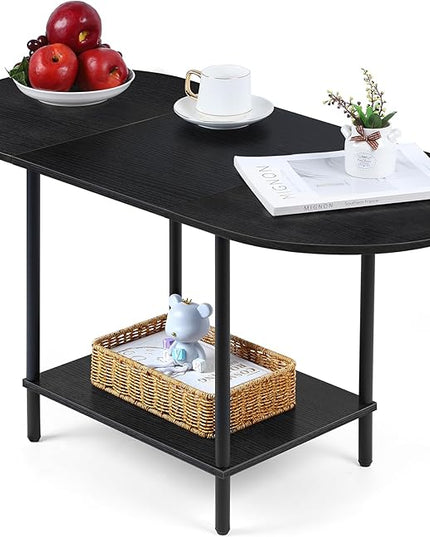 Coffee Tables for Living Room,2-Tier Small Coffee Table Industrial Modern Black Coffee Table with Storage Shelf and Wood Tabletop for Small Space,Home Office - LeafyLoom