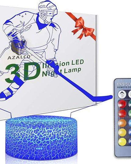 Teenager christmas gifts xmas gift 3D Illusion Hockey Night Light Lamp 16 Color Change Touch White Crack Base with Remote Control Birthday Gift for Boys and Girls Hockey lover - LeafyLoom