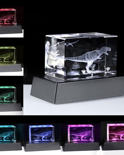 Qianwei Dinosaur Decor Room, Dinosaur Figurine Gifts Decorations Statues Stuff 3D Laser Etched Crystal for Dinosaur Lovers Men Birthday for Best Friend Kids Women Dad Keepsake&Paperweight - LeafyLoom