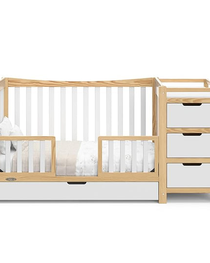 Graco Remi 4-In-1 Convertible Crib & Changer With Drawer (White & Natural) – GREENGUARD Gold Certified, Crib And Changing-Table Combo, Includes Changing Pad, Converts To Toddler Bed, Full-Size Bed - LeafyLoom