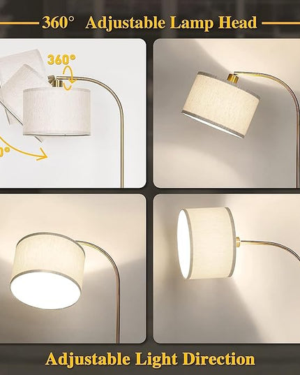 Boncoo LED Floor Lamp Fully Dimmable Modern Standing Lamp Arc Floor Lamp with Adjustable Drum Shade, Gold Tall Pole Reading Lamp Corner Light for Living Room Bedroom Study Room, Bulb Included - LeafyLoom
