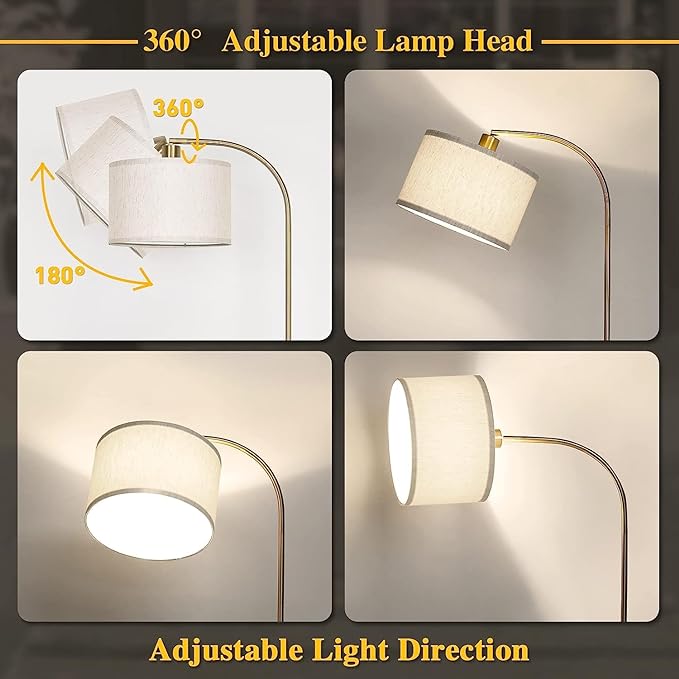 Boncoo LED Floor Lamp Fully Dimmable Modern Standing Lamp Arc Floor Lamp with Adjustable Drum Shade, Gold Tall Pole Reading Lamp Corner Light for Living Room Bedroom Study Room, Bulb Included - LeafyLoom