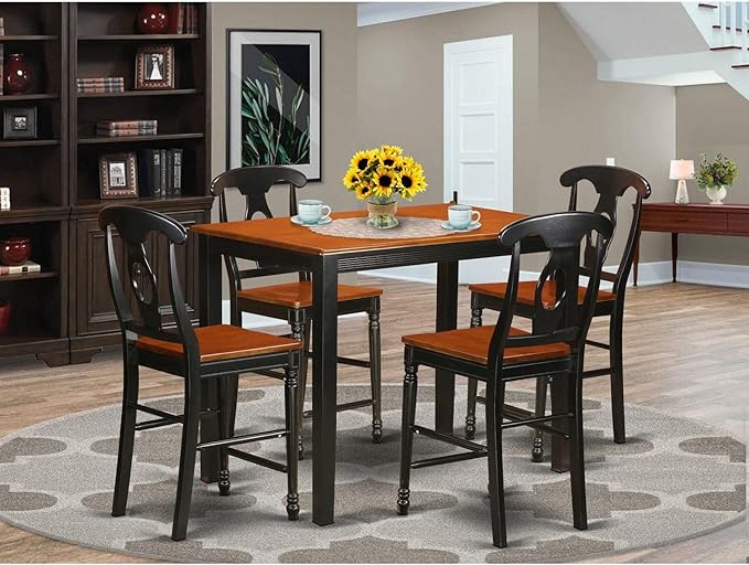 East West Furniture YAKE5-BLK-W 5 Piece Kitchen Counter Set Includes a Rectangle Dining Table and 4 Dining Room Chairs, 30x48 Inch, Black & Cherry - LeafyLoom