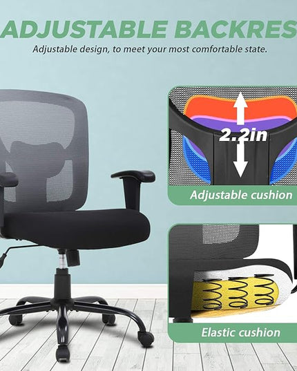 BestOffice Big and Tall Office Chair 500lbs Desk Chair Mesh Computer Chair with Lumbar Support Wide Seat Adjust Arms Rolling Swivel High Back Task Executive Ergonomic Chair for Home Office (Grey) - LeafyLoom