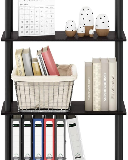 Furinno Turn-N-Tube 4-Tier Multipurpose Shelf Display Rack, Round Tubes, Dark Walnut - LeafyLoom