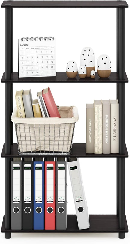 Furinno Turn-N-Tube 4-Tier Multipurpose Shelf Display Rack, Round Tubes, Dark Walnut - LeafyLoom