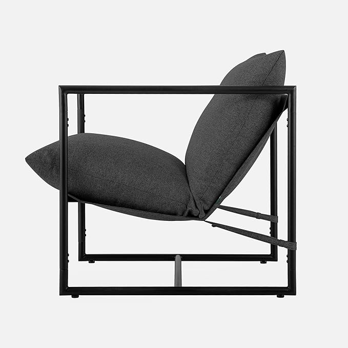 ZINUS Aidan Sling Accent Chair / Metal Framed Armchair with Shredded Foam Cushioning, Dark Grey - LeafyLoom