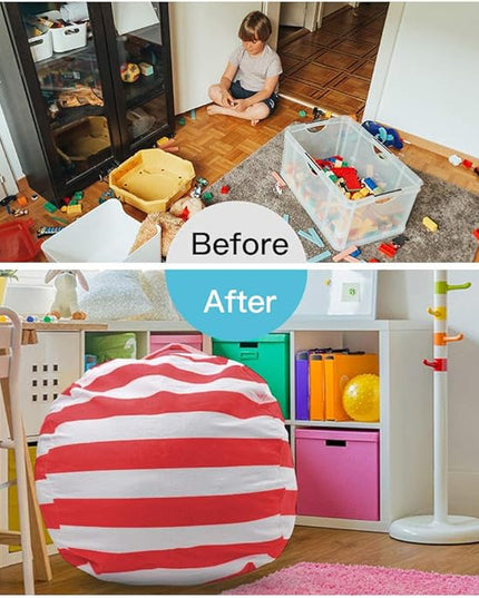 Stuffed Animal Storage Bean Bag Chair Cover for Kids room, 27Inch Stuff and sit storage bean bag for organizing boys and girls Plush Toy, christmas gifts—Red - LeafyLoom