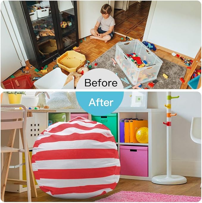 Stuffed Animal Storage Bean Bag Chair Cover for Kids room, 27Inch Stuff and sit storage bean bag for organizing boys and girls Plush Toy, christmas gifts—Red - LeafyLoom