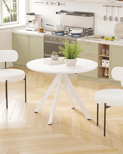 Farini White Dining Table for 4-6 Person,39" Round Wooden Dining Tabletop and Metal Frame for Home Kitchen Dining Desk (39 inch,100cm) - LeafyLoom