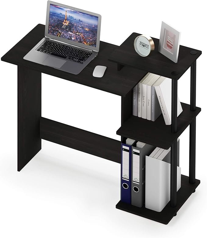 Furinno Efficient Home Laptop Notebook Computer Desk with Square Shelves, Espresso/Black - LeafyLoom