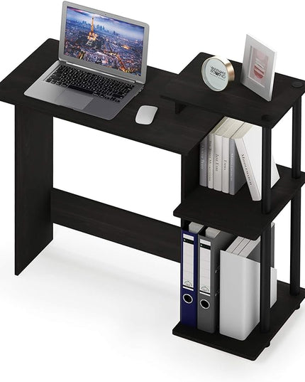 Furinno Efficient Home Laptop Notebook Computer Desk with Square Shelves, Dark Espresso/Black - LeafyLoom