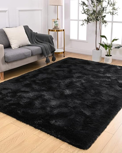 Softlife Rug for Bedroom 4x5.3 Feet Area Rug for Living Room Super Soft Shaggy Rugs for Kids Room Fluffy Fuzzy Carpets Long Plush Bedside Rug Nursery Christmas Home Decoration for Boys Girls, Black - LeafyLoom
