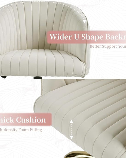 Velvet Office Desk Chair, Modern Home Office Chair with Swivel Gold Base, Comfy Vanity Desk Chair with Upholstered Back, Height Adjustable Computer Desk Chair for Home Office Bedroom Study, Ivory - LeafyLoom