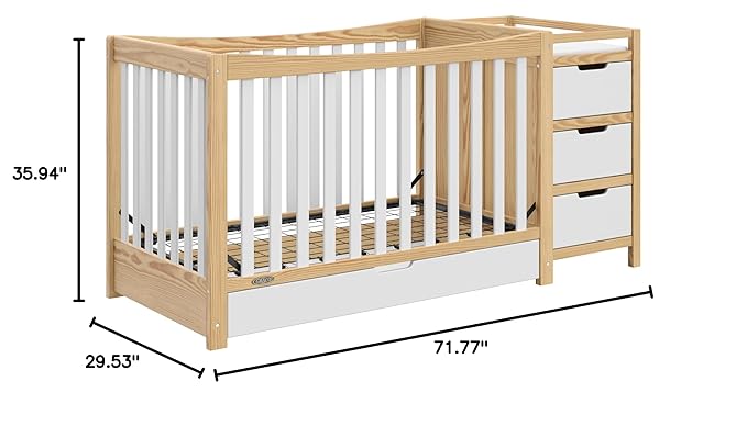 Graco Remi 4-In-1 Convertible Crib & Changer With Drawer (White & Natural) – GREENGUARD Gold Certified, Crib And Changing-Table Combo, Includes Changing Pad, Converts To Toddler Bed, Full-Size Bed - LeafyLoom