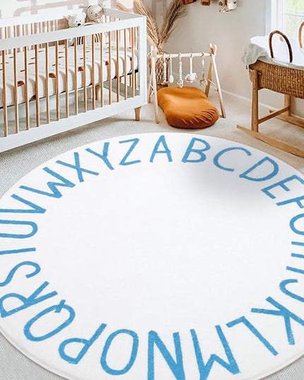 Topotdor Round Kids Play Rug Alphabet Nursery Area Rug Extra Large Soft Crawling Play Mat for Children Toddlers Bedroom (47 inch, Sky Blue/White) - LeafyLoom