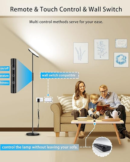 LED Floor Lamp, 2400LM Super Bright Standing Lamp 250W Equivalent with 2700K-6500K Stepless Dimming, Modern Torchiere Sky Lamp with Remote & Touch Control, 69" Tall Lamp for Living Room Bedroom Office - LeafyLoom
