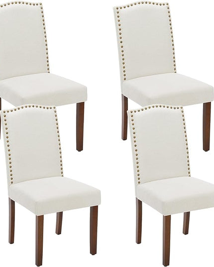 DUMOS Dining Chairs Set of 4, Fabric Dining Room Chairs, Upholstered Parsons Chairs with Nailhead Trim and Wood Legs, Kitchen Side Chair for Dining Living Room,Bedroom - Beige - LeafyLoom
