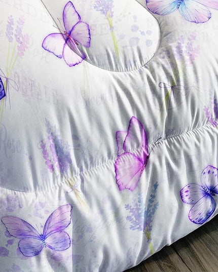 Purple Butterfly Comforter Set Twin Size for Girls Kids Adults Lavender Flowers Pattern Bedding Set Aesthetics Butterflies Quilt Bed Set with 1 Comforter and 2 Pillowcases - LeafyLoom