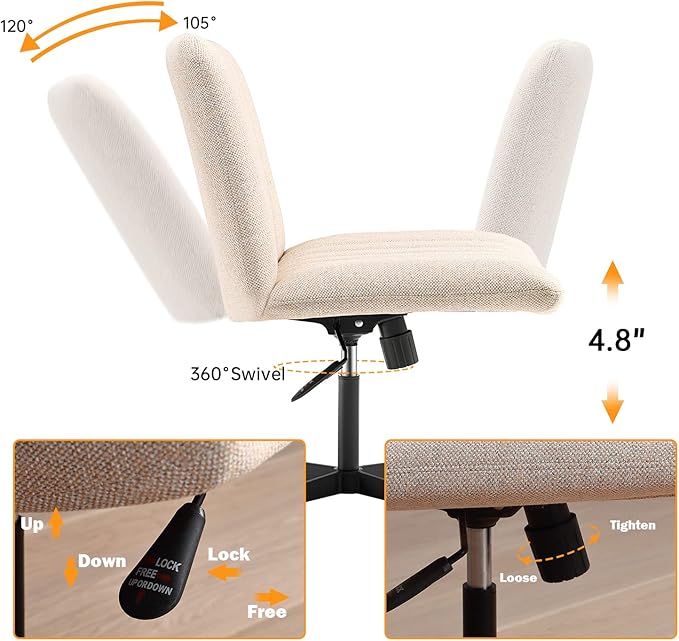 LEAGOO Armless Office Desk chair, Fabric Padded, Height Adjustable Wide Seat, Mid Back Ergonomic, Computer Task chair, Swivel Vanity chair with No Wheels (Mixed Color) - LeafyLoom