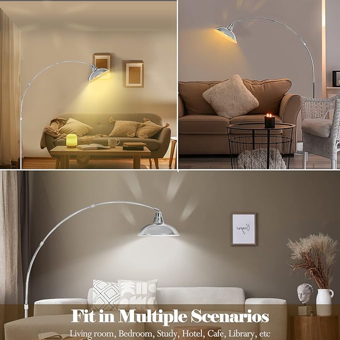Modern 77" Arc Floor Lamp - Adjustable Sliver Standing Lamp for Living Room, Rotatable Arch Metal Pole Task Lamp Over The Couch, Adjustable Tall Lamp for Bedroom Office Home Brushed Nickel - LeafyLoom