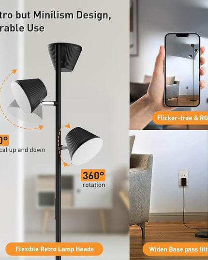 LED Tree Floor Lamp 42W, 4200 Lumens Super Bright Floor Lamps for Living Room with Remote & Touch Control, 3 Rotatable lights 4 Color Temperatures, Modern Tall Standing Lamp for Bedroom Office - LeafyLoom