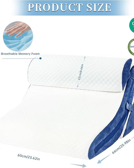 Bed Wedge Pillow for Sleeping 3PCS, 20-in-1 Adjustable Memory Foam Wedge Pillow for Acid Reflux, 3-in-1 Incline Pillow Wedge for After Surgery, Snoring, Back Pain(Navy) - LeafyLoom
