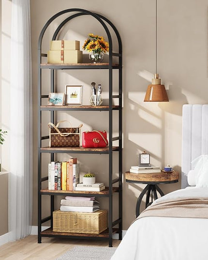 Tribesigns 5-Tier Open Bookshelf, 74.4" Wood Bookcase Storage Shelves with Metal Frame, Freestanding Display Rack Tall Shelving Unit for Office, Bedroom, Living Room, Easy Assembly(Brown, 1PC) - LeafyLoom