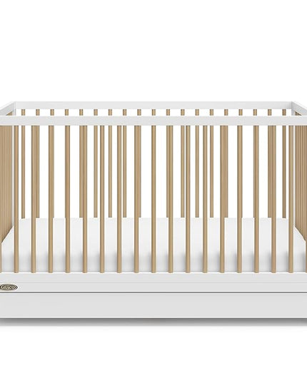 Graco Teddi 5-in-1 Convertible Crib with Drawer (White with Driftwood) – GREENGUARD Gold Certified, Crib with Drawer Combo, Full-Size Nursery Storage Drawer, Converts to Toddler Bed - LeafyLoom
