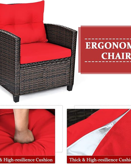 3 PCS Patio Furniture Set, OneSize, Red - LeafyLoom