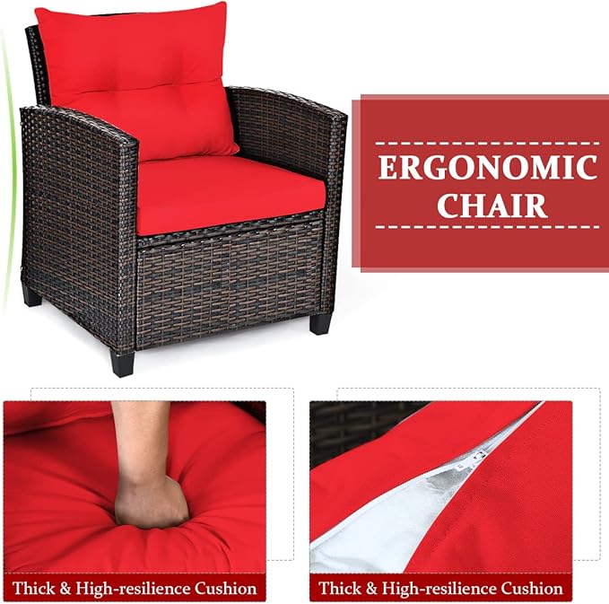 3 PCS Patio Furniture Set, OneSize, Red - LeafyLoom