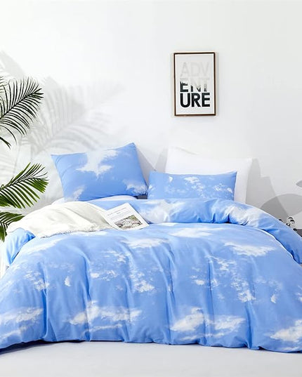 Cotton Blue Cloud Comforter Set King Size Sky Blue Comforter Cotton 3 Pieces Soft Light Blue King Comforter Bedding Set Women Solid Blue King Bed Comforter Set for All Season as Gift - LeafyLoom