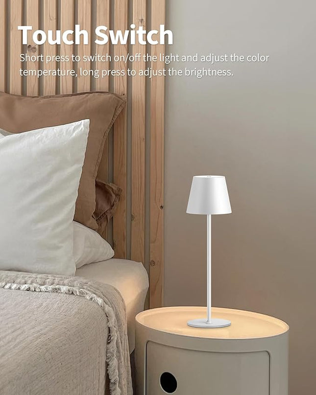 Cordless Rechargeable Table Lamp Set of 2, 5000mAh Battery Powered LED Desk Lamp, 3 Color Stepless Dimming Up, Portable Table Light Lamp for Bedroom Restaurant Outdoor (White) - LeafyLoom