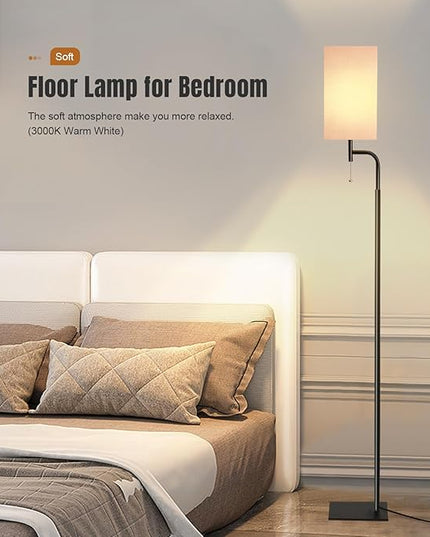 Floor Lamp for Living Room, 3 Color Temperatures, Modern Standing Lamp with Linen Shade, Minimalist Stand Up Lamp Pole for Office, Kids Room, Guest Room, Pink - LeafyLoom