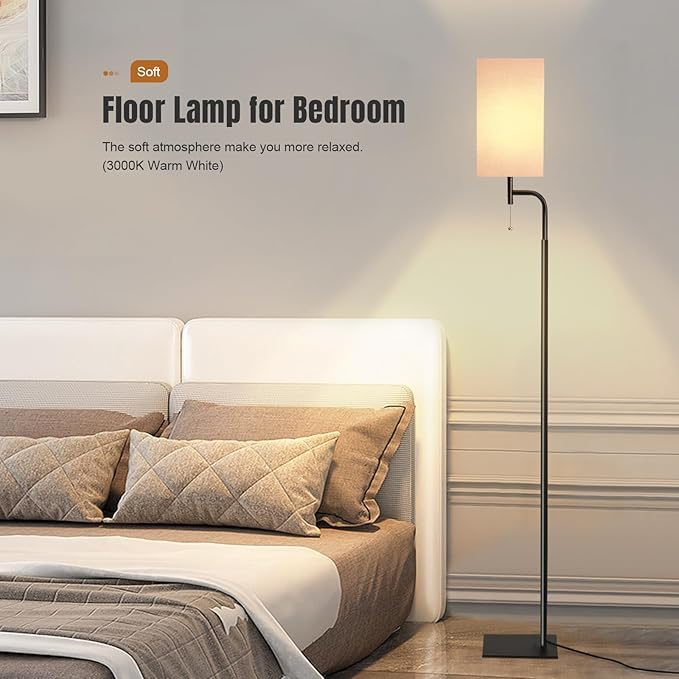 Floor Lamp for Living Room, 3 Color Temperatures, Modern Standing Lamp with Linen Shade, Minimalist Stand Up Lamp Pole for Office, Kids Room, Guest Room, Pink - LeafyLoom