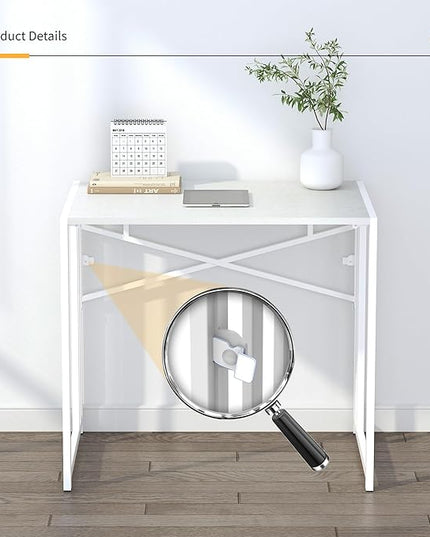 Small Folding Desk 32 inch, No Assembly Required Small Office Desk, Writing Gaming Computer Camping Desk, White - LeafyLoom