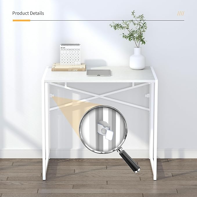 Small Folding Desk 32 inch, No Assembly Required Small Office Desk, Writing Gaming Computer Camping Desk, White - LeafyLoom