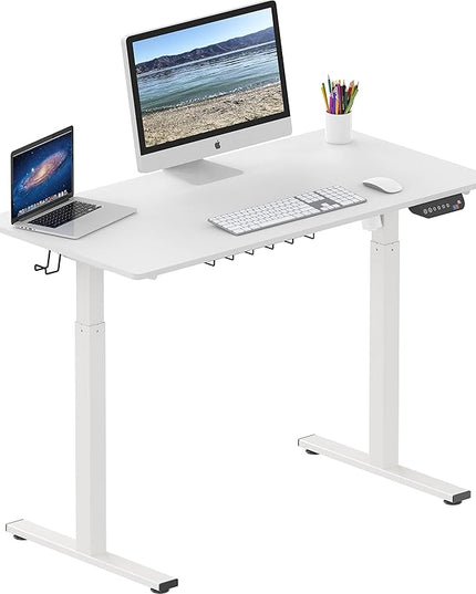 SHW Memory Preset Electric Height Adjustable Standing Desk, 48 x 24 Inches, White - LeafyLoom