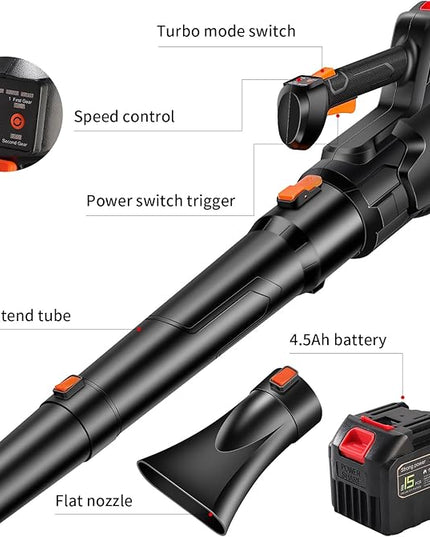 2024 Strong Power Leaf Blower Cordless, 500CFM 120MPH Leaf Blower with Battery and Charger, 20V 4.5Ah Battery Powered with Flat and Round Nozzles, for Lawn Care Yard Porch Driveway Patio Clean Snow - LeafyLoom