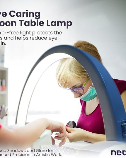 Neatfi Half Moon LED Table Lamp for Estheticians, Nail Tech, and Cosmetician, 1600 Lumens, Dimmable, 3 Light Modes, 40W, 2700K-5600K, Nail Art, Facial, Waxing, Threading, Tattoo (Modern, White) - LeafyLoom