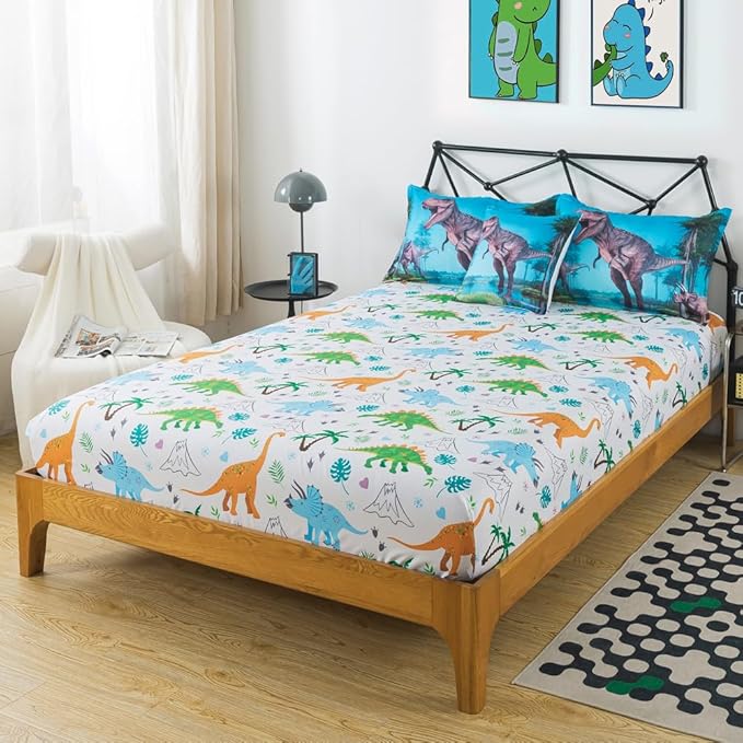 ADASMILE A & S Dinosaur Comforter Twin for Boys Dinosaur Twin Bedding Set for Kids 6 Pieces Dinosaur Comforter Set with Dinosaur Sheets Bed in A Bag T-Rex Dinosaur Comforter and Sheets Set Home Decor - LeafyLoom